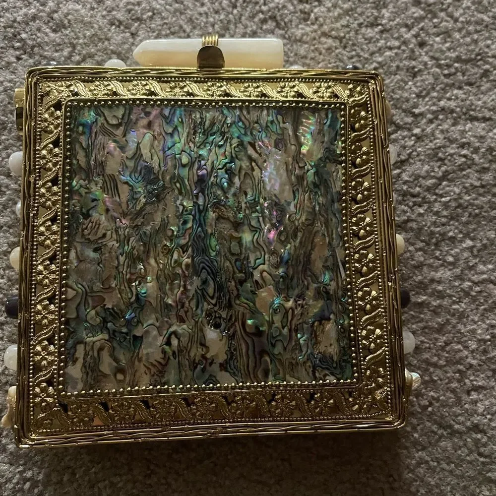 Gold and White Vintage-Inspired Clutch with Ornate Detailing